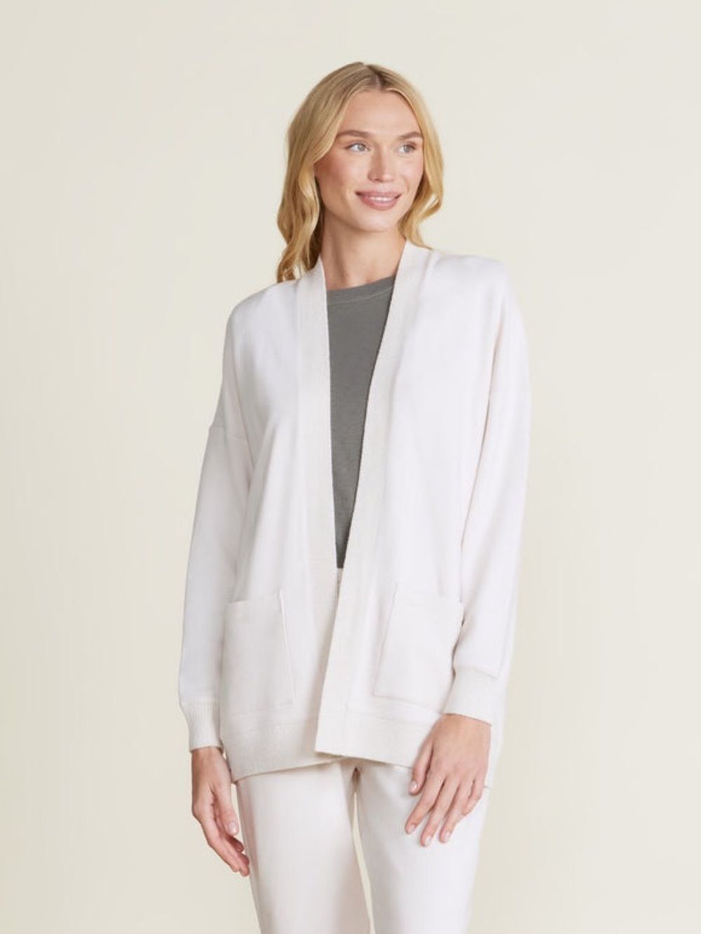 Barefoot Dreams Malibu Collection Brushed Fleece Cream Cardigan Sweater Size XS